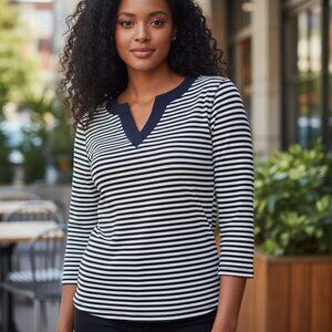 Croft & Barrow Womens Black & White Striped Cotton Top M
